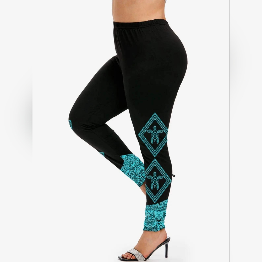 Plus Size High Waist Tortoise Print Skinny Leggings